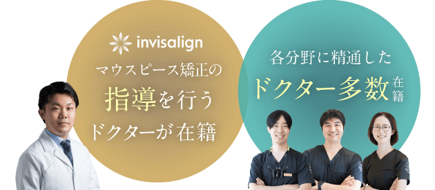 「マウスピース矯正の指導を行うドクターが在籍」「各分野に精通したドクター多数在籍」